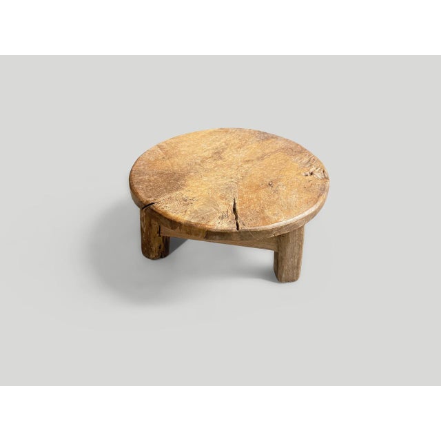 Contemporary Andrianna Shamaris Antique Teak Wood Round Side Table or Stool For Sale - Image 3 of 6