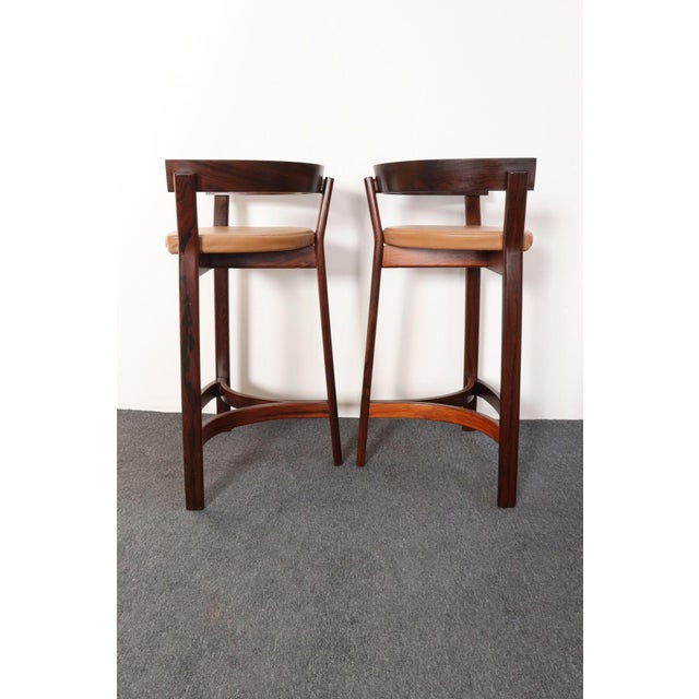Pair of Danish Modern Rosewood and Leather Counter Stools by John Mortensen For Sale In New York - Image 6 of 18