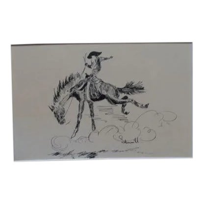 1920s Bucking Bronco Pen & Ink Drawing For Sale