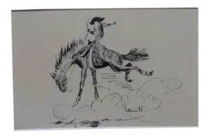 1920s Bucking Bronco Pen & Ink Drawing