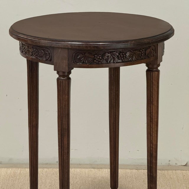 Wood Antique French Louis XVI Style Hand Carved Walnut Guéridon ~ Side Table For Sale - Image 7 of 17
