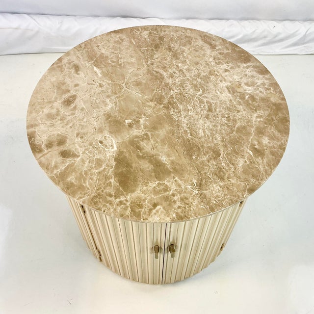 Vintage Neoclassical Roman Contemporary Century Furniture Drum Marble Top Side Table For Sale - Image 9 of 16