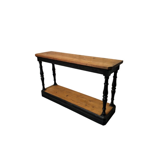Antique Console Table in Black Lacquered Fir Wood with Turned Legs, 1890s For Sale - Image 5 of 6