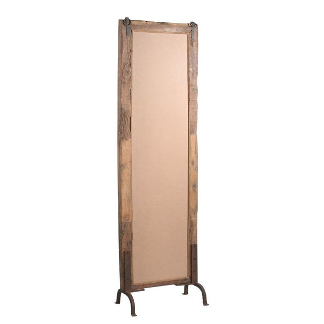 Vintage Indian Carved Teakwood Mirror on Iron Legs For Sale - Image 4 of 4