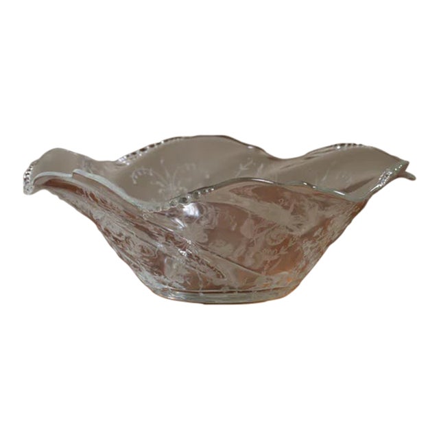 Vintage Glass Floral Bowl For Sale