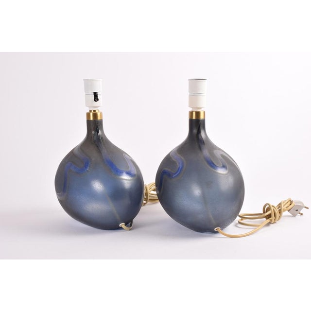 Danish Modern Blue Glass Table Lamps by Michael Bang for Holmegaard, 1970s, Set of 2 For Sale - Image 9 of 16