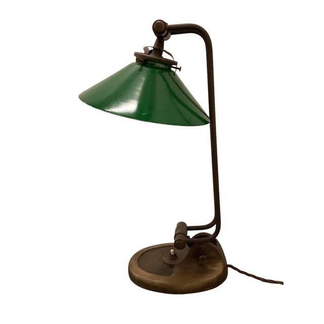 Art Deco Bankers Table Lamp in Brass With Original Green Glass Shade, Italy, 1940s For Sale - Image 3 of 8