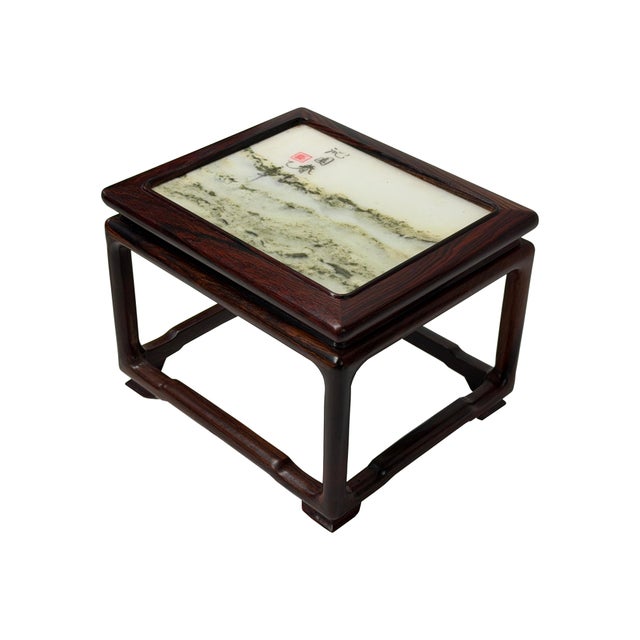 Asian Rectangular Dream Stone Inlaid Rosewood Slender Legs Display Stand For Sale - Image 3 of 8