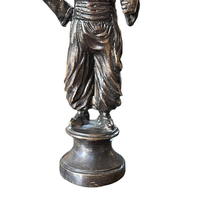Vintage Maitland-Smith Attributed Bronze Turbaned Attendant Figural Candlesticks Manner of Tony Duquette – A Pair For Sale - Image 9 of 13