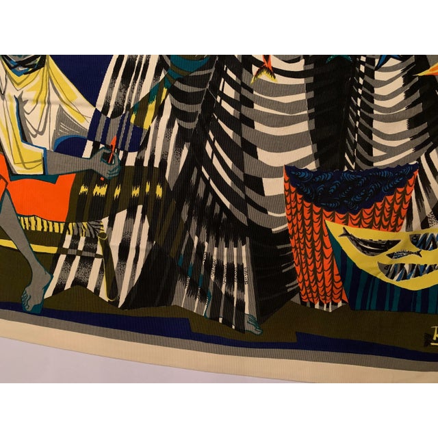 Blue Vintage Mid-Century Robert Debieve “Les Remailleur De Filets” French Modernist Artwork Tapestry For Sale - Image 8 of 13