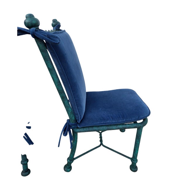 Verdigris 2 Vintage Pompeii Babylon Designer Side Chairs Twisted Aluminum Faux Verdigris For Sale - Image 8 of 14