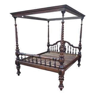 Victorian Anglo-Indian Colonial Raj King Size 4-Poster Bed, 1880s For Sale