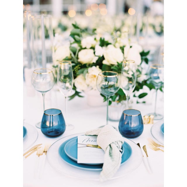 Modern Siren Beverageware Atlantic Blue + Gold Short Stemless - Set of 4 For Sale - Image 3 of 5