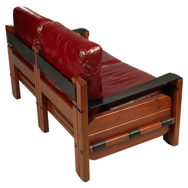 Wood Leather Living Room Set by Afra & Tobia Scarpa, 1960s, Set of 3 For Sale - Image 7 of 10