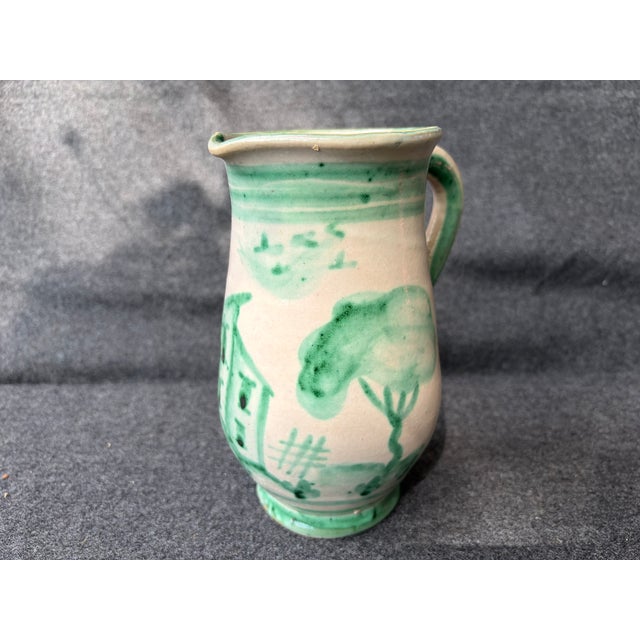 1970s Vintage Painted Italian Folk Art Stoneware Pitcher Jug For Sale - Image 5 of 15
