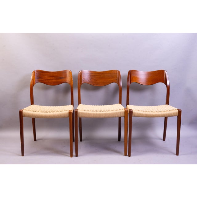 A set of six elegant dining chairs hand-made in denmark in the 1960s by j l møllers to niels otto møller's 1951 design no....
