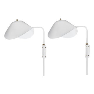 Mid-Century Modern White Anthony Wall Lamps by Serge Mouille, Set of 2 For Sale