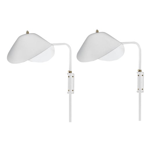Mid-Century Modern White Anthony Wall Lamps by Serge Mouille, Set of 2 For Sale