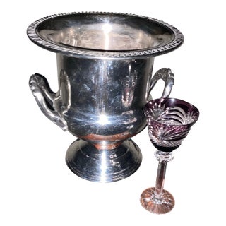Vintage Leonard Hollywood Regency Silver-Plated Trophy Champagne Bucket Urn For Sale