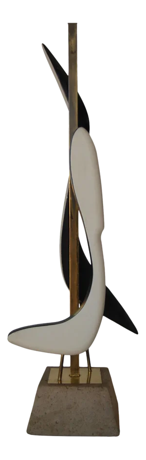 Modernist MIX Media Brass Abstract Sculptural Table Lamp on Concrete Base