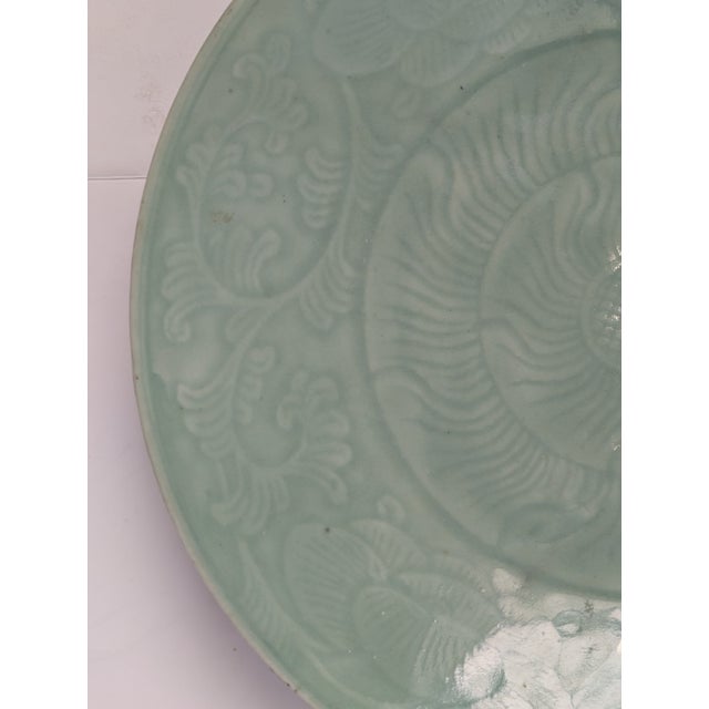 Large Antique Chinese "Long Quan" Celadon Porcelain Charger For Sale - Image 4 of 12