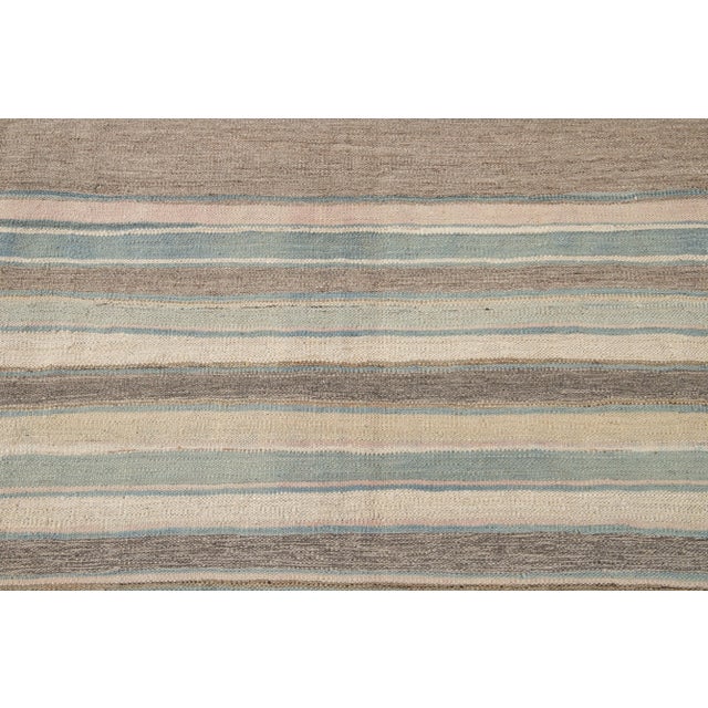 Modern Striped Kilim Handmade Wool Rug With Subtle Tones For Sale - Image 11 of 12