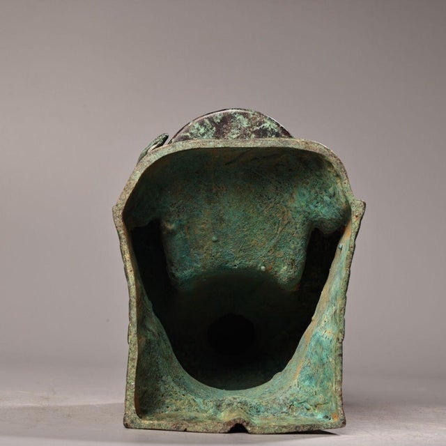 Ancient Chinese Bronze Kneeling Figure Lamp Base With Inscription – Ritual Oil Lamp Stand Sculpture For Sale - Image 10 of 10