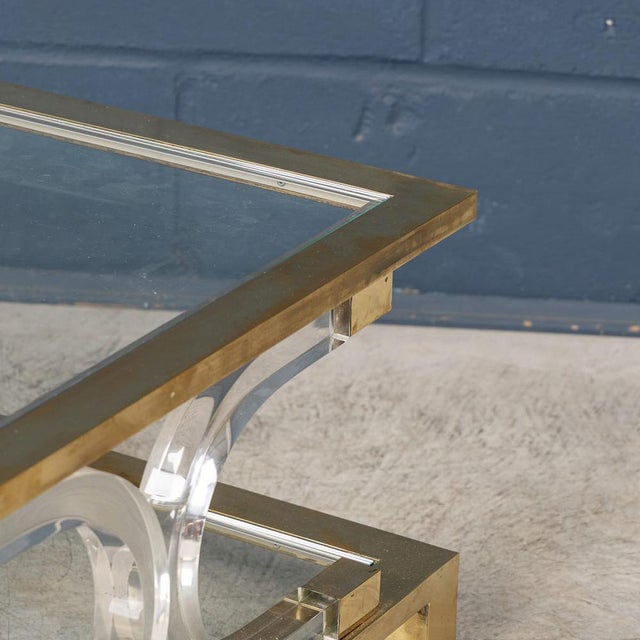 Gold 20th Century Hollywood Regency Italian Glass, Brass and Acrylic Glass Coffee Table, 1980 For Sale - Image 8 of 14
