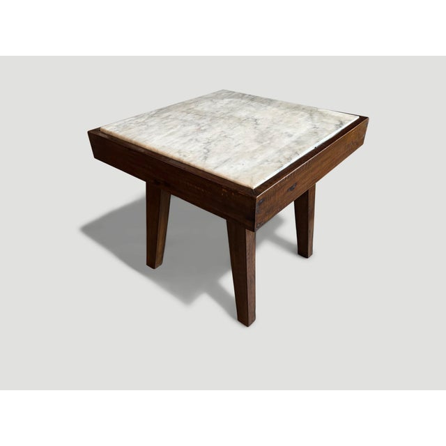 Contemporary Andrianna Shamaris Mid Century Marble and Wood Side Table For Sale - Image 3 of 5