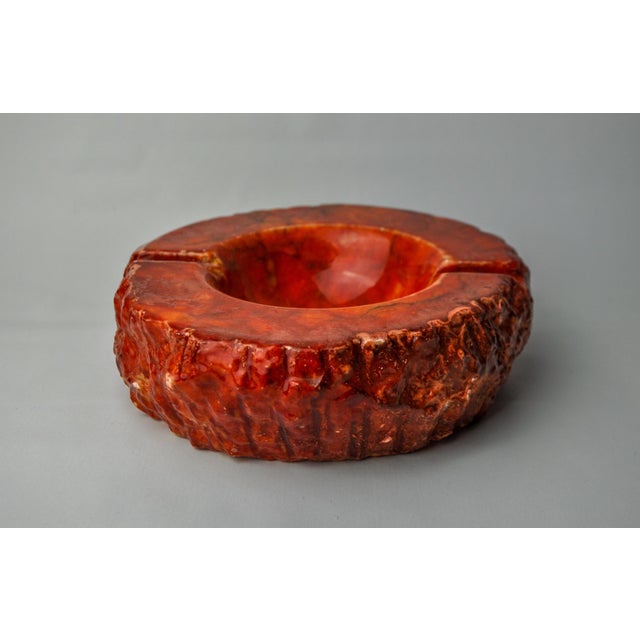 Hollywood Regency Red Alabaster Ashtray by Romano Bianchi, Italy, 1970s For Sale - Image 3 of 9
