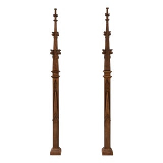 1900s French Oak Gothic-Style Building Spires - A Pair For Sale