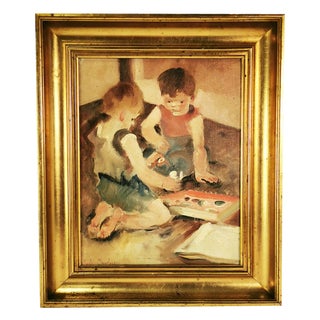 Carl Gustav Ludvig Jacobsen, Scene with Children, 20th Century, Oil on Canvas, Framed For Sale