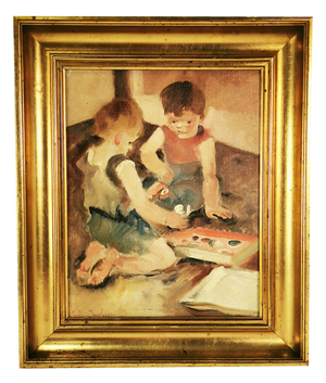 Carl Gustav Ludvig Jacobsen, Scene with Children, 20th Century, Oil on Canvas, Framed