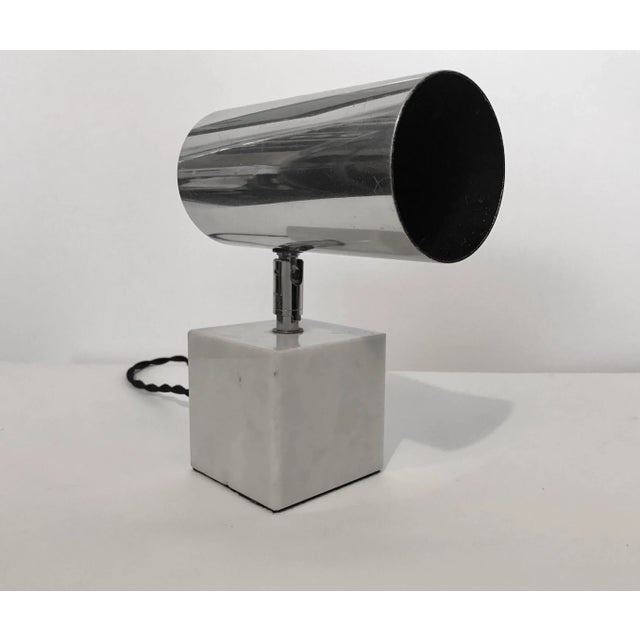 American Modern Neal Small attributed, Koch & Lowy carrara marble and chrome tilt shade table lamp. Late 20th century...