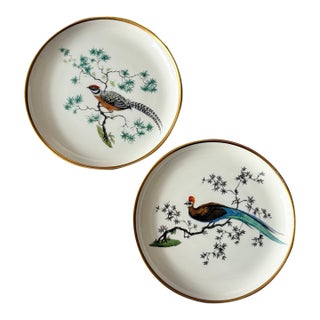 Vintage Rosenthal German Porcelain Game Bird Miniature Plates With Gold Rims – Pair For Sale