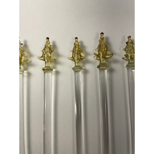 Mid 20th Century Mid 20th Century Vintage Blown Glass Christmas Tree Swizzle Sticks - Set of 8 For Sale - Image 5 of 7