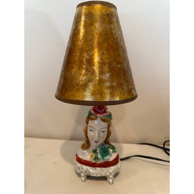 Mid 20th Century Japanese Hand Painted Porcelain Bust of a Woman Lamp Boudoir For Sale In Phoenix - Image 6 of 10