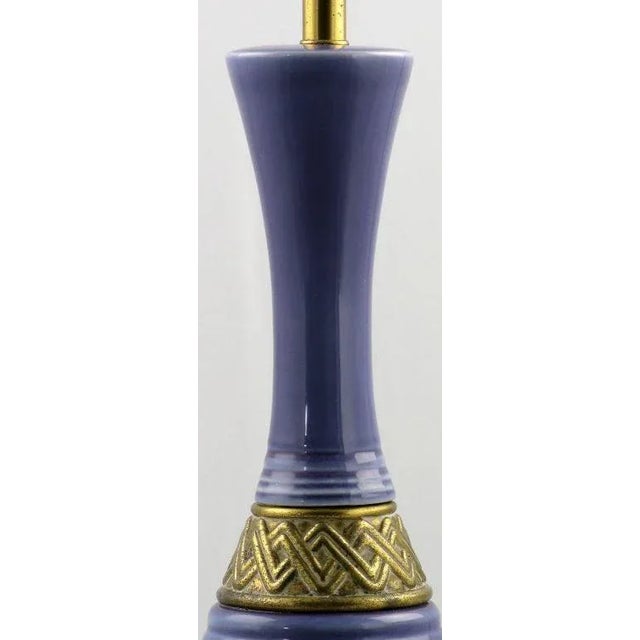 Mid 20th Century Single Ceramic Table Lamp in Amethyst and Brass For Sale - Image 5 of 7