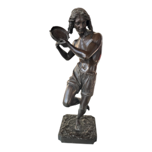 Late 19th Century Antique Victorian Figural Bronze Statue Sculpture Dancing Tambourine Player