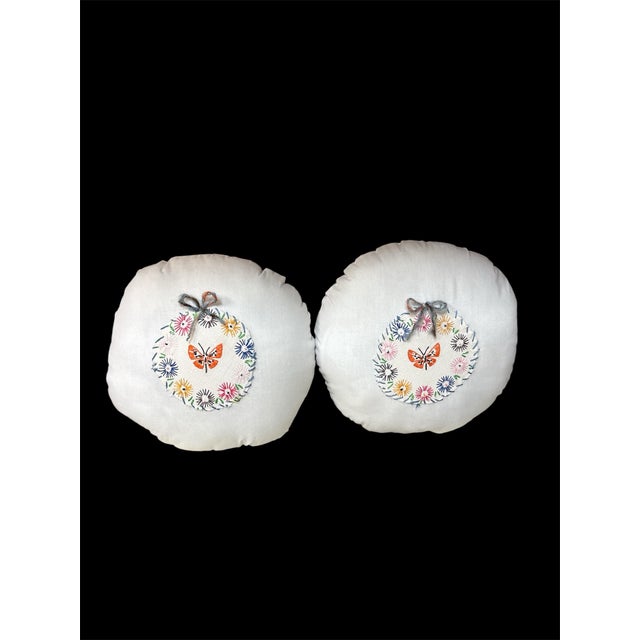 9 inch round embroidery pillows hand stitched pack of 2