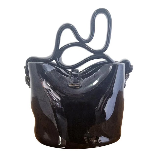 black glass vase shaped like a handbag with gold inclusions, signed Alessandro Barbaro under the base h. 29.5cm