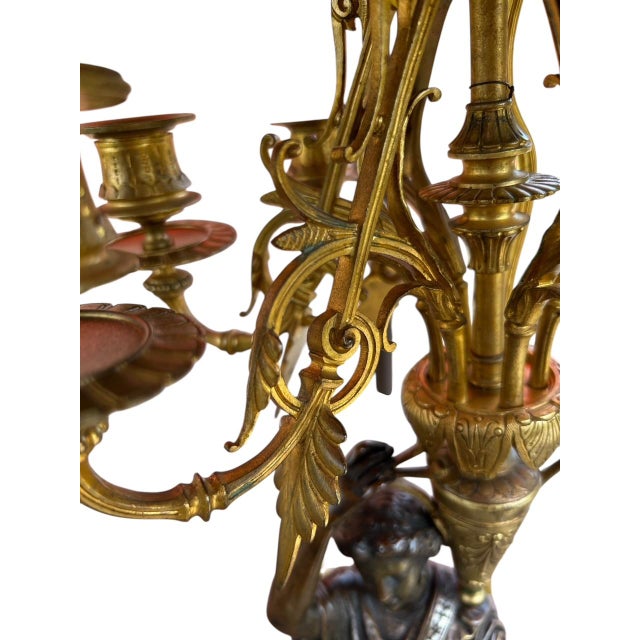 Pair French Neoclassical Bronze, Dor'e Bronze & Belgique Noir Candelabra, Now Electrified, Ca. 1870 For Sale - Image 12 of 14