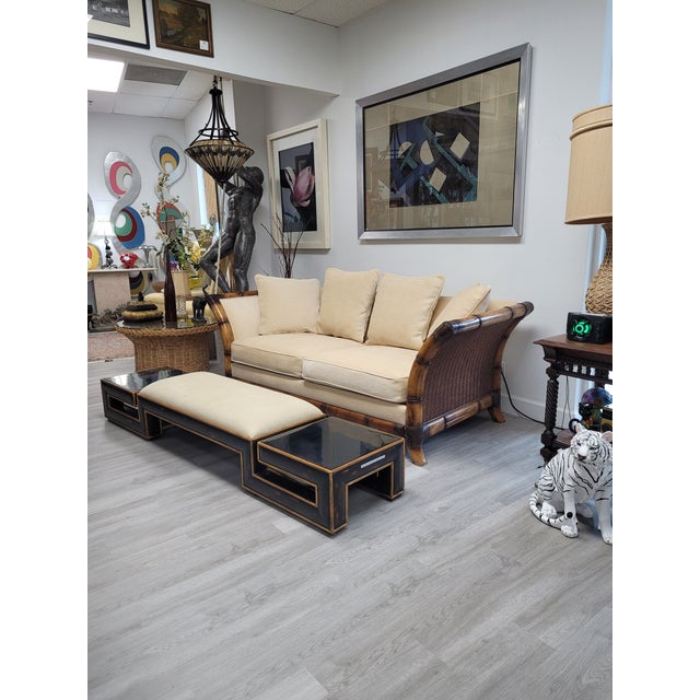 This sofa is a strong example of late 20th-century American design, defined by its radiating, segmented channel back,...