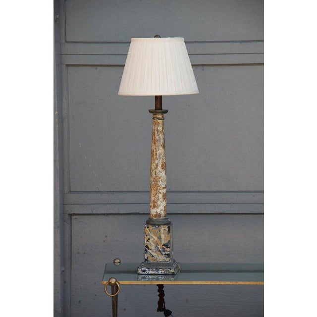 Early 20th Century Faux Marble Column Lamp With Custom Pleated Shade For Sale - Image 5 of 5