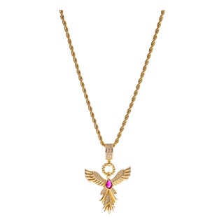 Phoenix Rising Ruby Gold Pendant Necklace For Sale