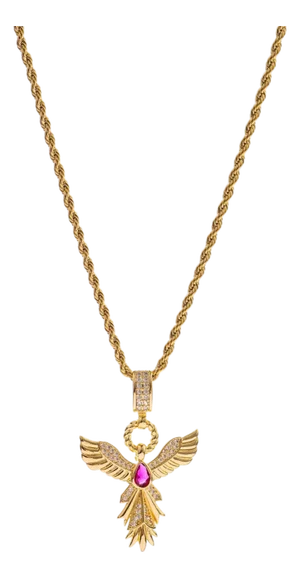 Phoenix Rising Ruby Gold Pendant Necklace