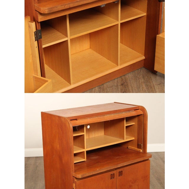 Danish Modern Vintage Teak Roll Top Bar Cabinet or Secretary Desk For Sale In Philadelphia - Image 6 of 12