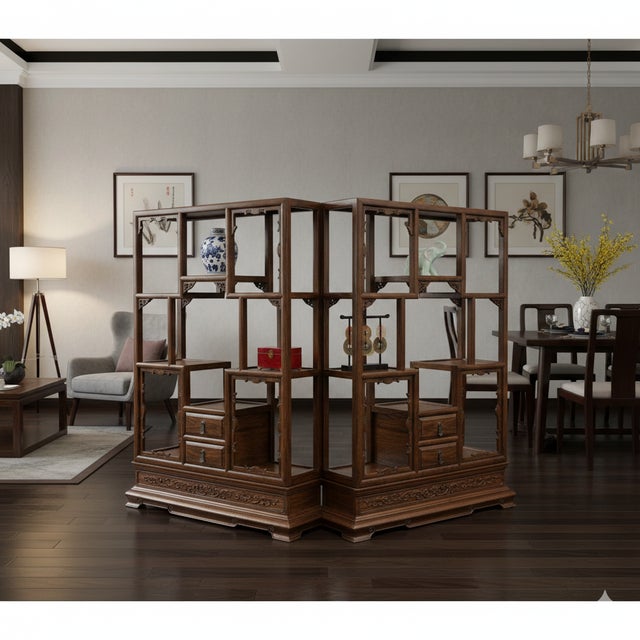 Pair Chinese Vintage Brown Stain Chest Height 51" Curio Display Cabinets For Sale - Image 11 of 11