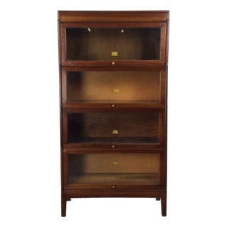 Antique Oak Four Stack Barrister Bookcase With Original Brass Hardware For Sale