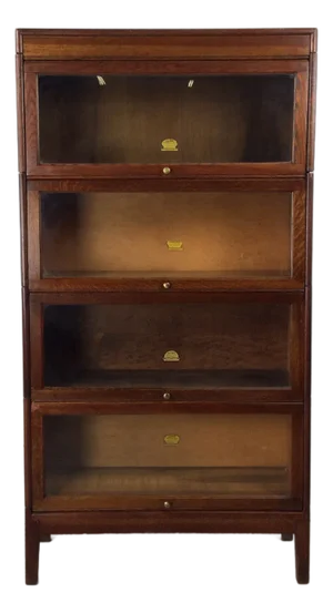 Antique Oak Four Stack Barrister Bookcase With Original Brass Hardware